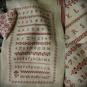 Red Sampler-Sarah Reilly / Cross stitch pattern / PDF