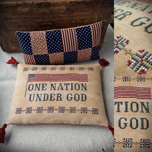 Patriotic Series #2 One Nation Under God / Primitive cross stitch pattern / PDF