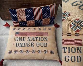 Patriotic Series #2 One Nation Under God / Primitive cross stitch pattern / PDF