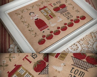 T is for Tomato / Cross stitch pattern / PDF