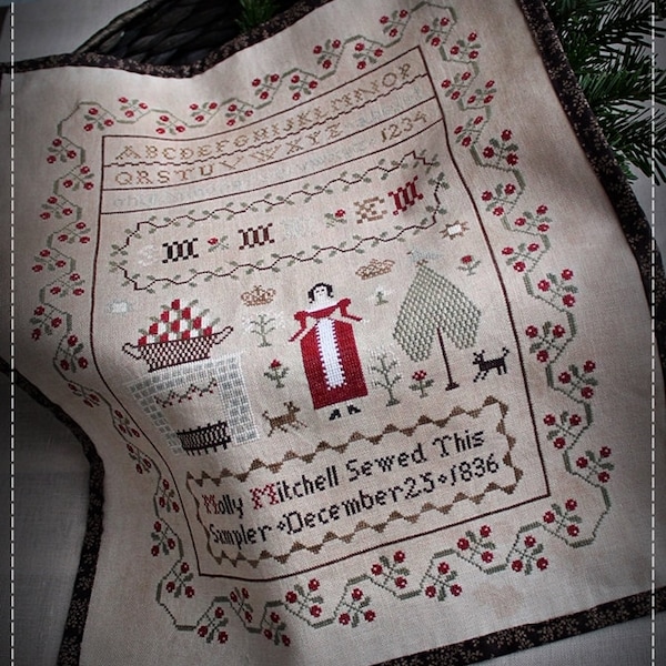 Christmas Sampler-Molly Mitchell, 1836 / Cross stitch pattern / Digital pattern