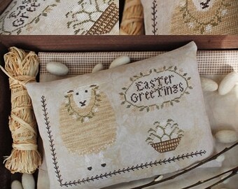 Easter Greetings / Primitive Cross stitch pattern / PDF
