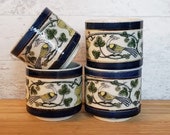 Vintage OMC Japanese Speckled Peacock Cobalt Blue Sake Tea Cup Set of 4 FREE SHIP