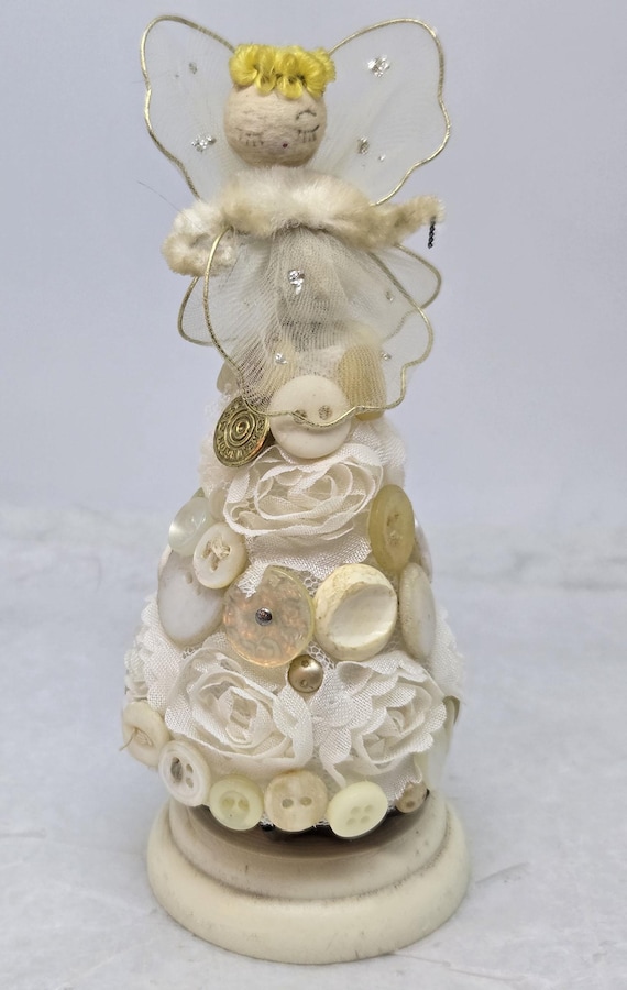 Vintage Feel Angel Topped Small Button Tree