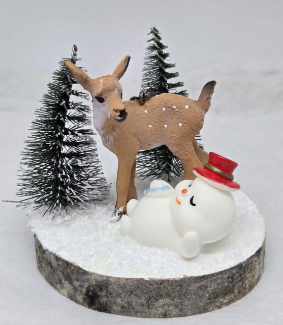 Fawn and Snowman Ornament