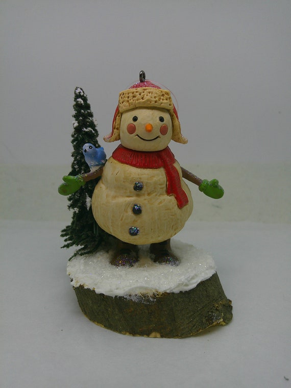 Jolly Snowman and Bluebird Christmas Ornament