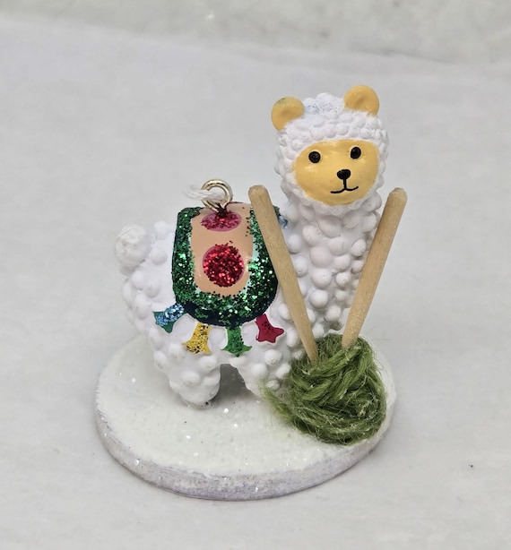 Miniature Alpaca Knitting Ornament