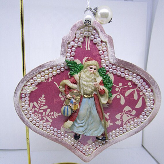 Santa Ornament;  Christmas Ornaments; Handcrafted Santa Ornament; Vintage Style