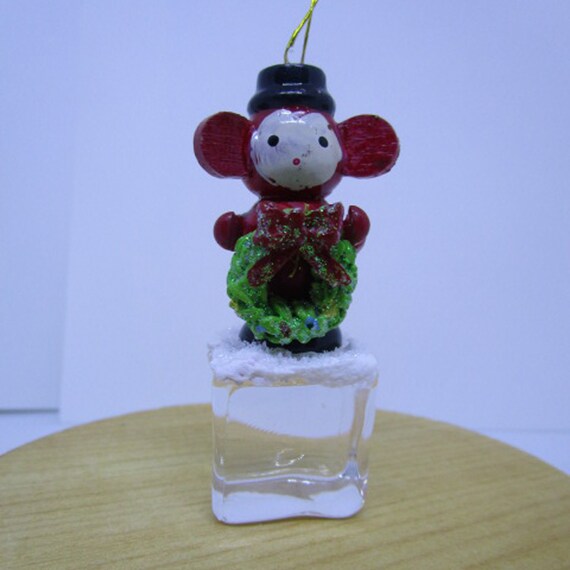Vintage Mouse Ornament; Wood Mouse Ornament; Package Decoration