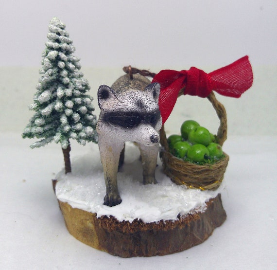 Raccoon Christmas Basket of Apples