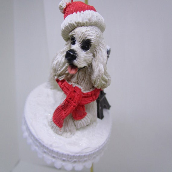 Flocked White /& Metallic Silver Tone Prancing French Poodle Christmas Ornament