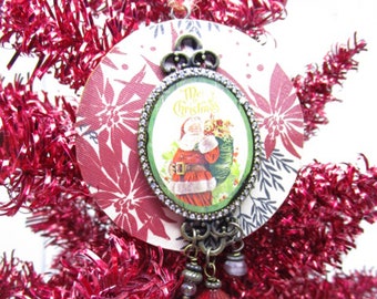 Christmas Ornament - Santa Claus and Poinsettia