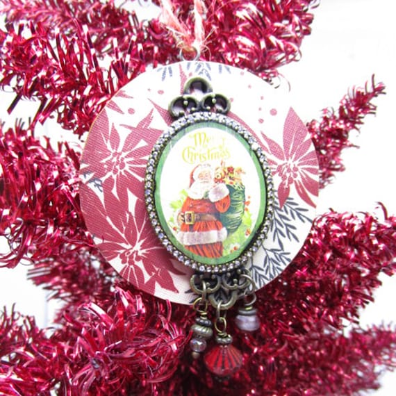Christmas Ornament - Santa Claus and Poinsettia