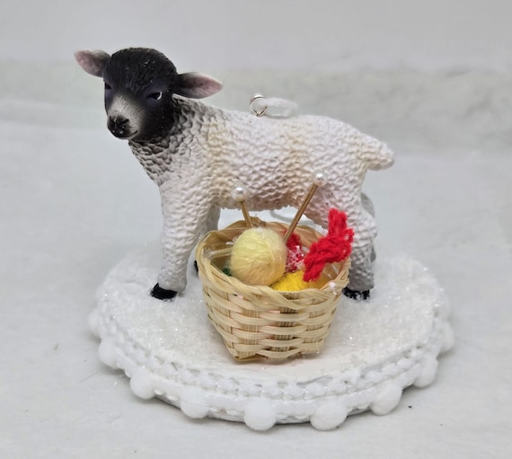 Lamb Christmas Ornament Titled: Farm to Knitting Basket