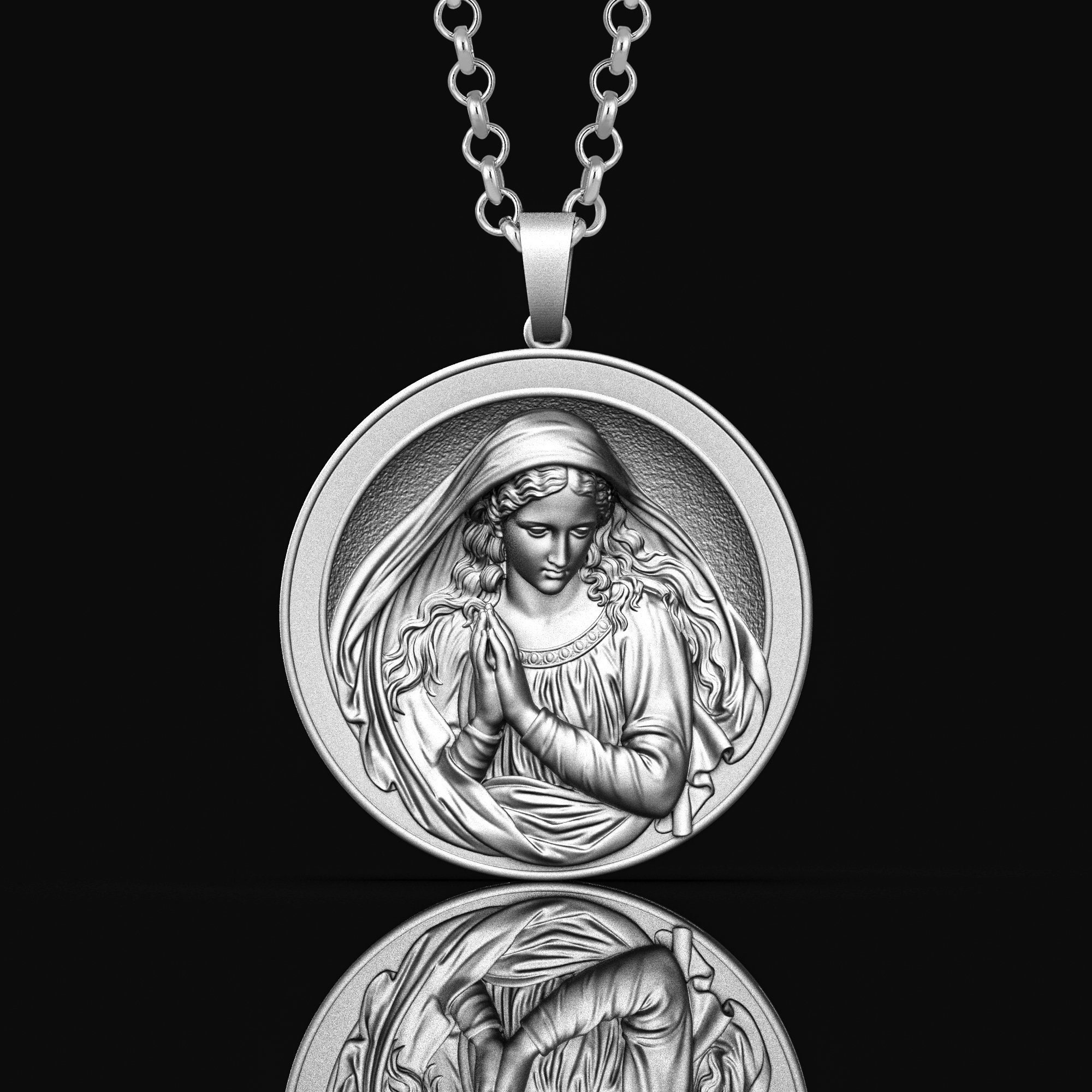 Mens Virgin Mary Necklace / Silver 