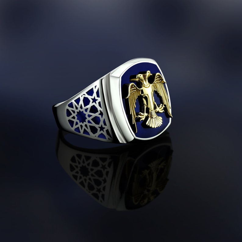 Cool Mens Ring Double Headed Eagle Ring Silver Etsy