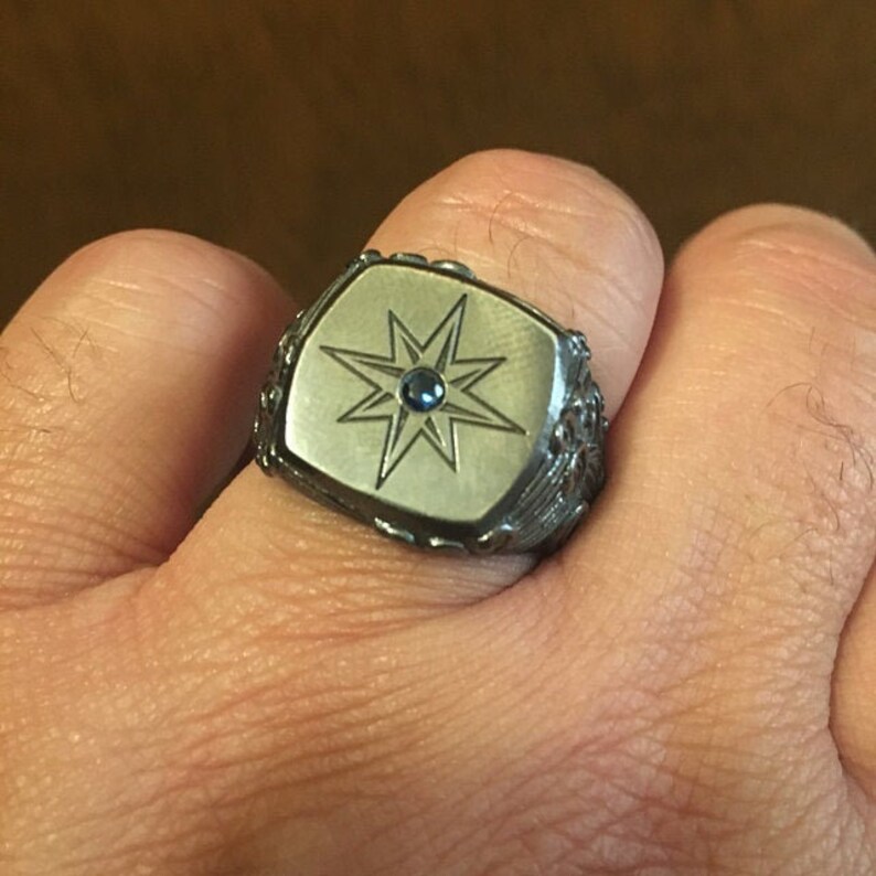 Mens Sailor Ring Silver Compass Ring Mens Nautical Ring Etsy