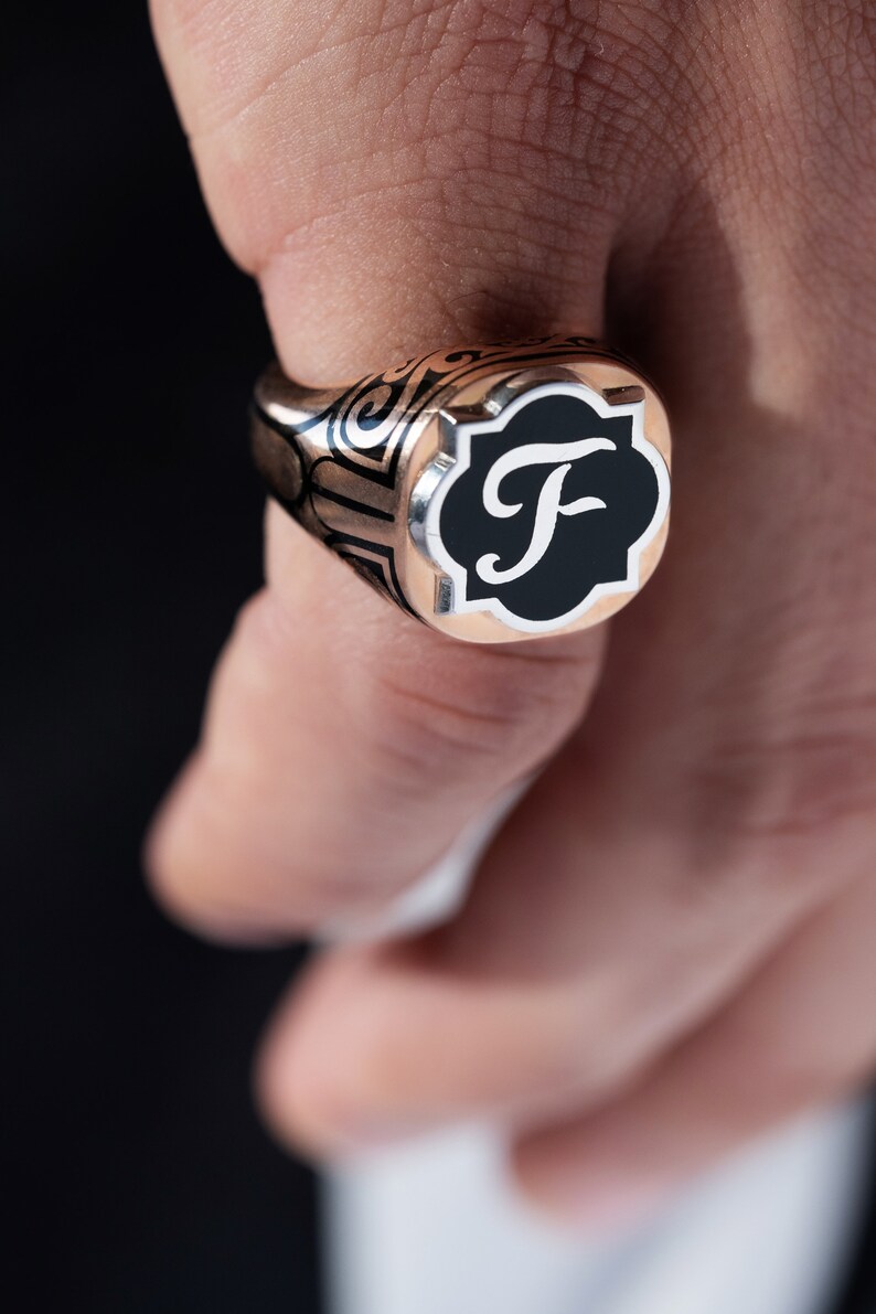 Monogram Mens Ring Unique Silver Mens Ring Mens Ring Etsy