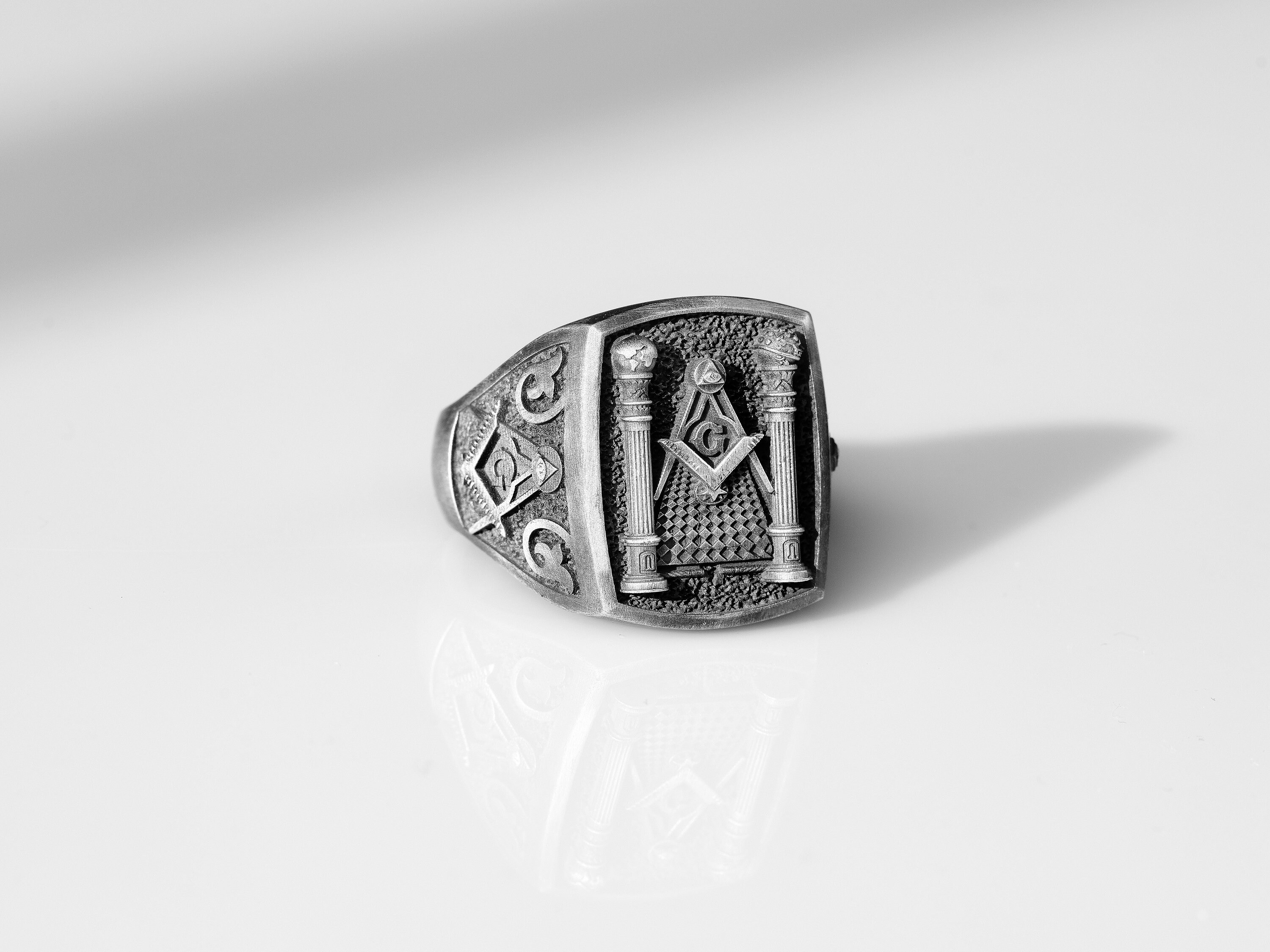 Mens Masonic Ring Unique Rings For Men Oxidized Etsy