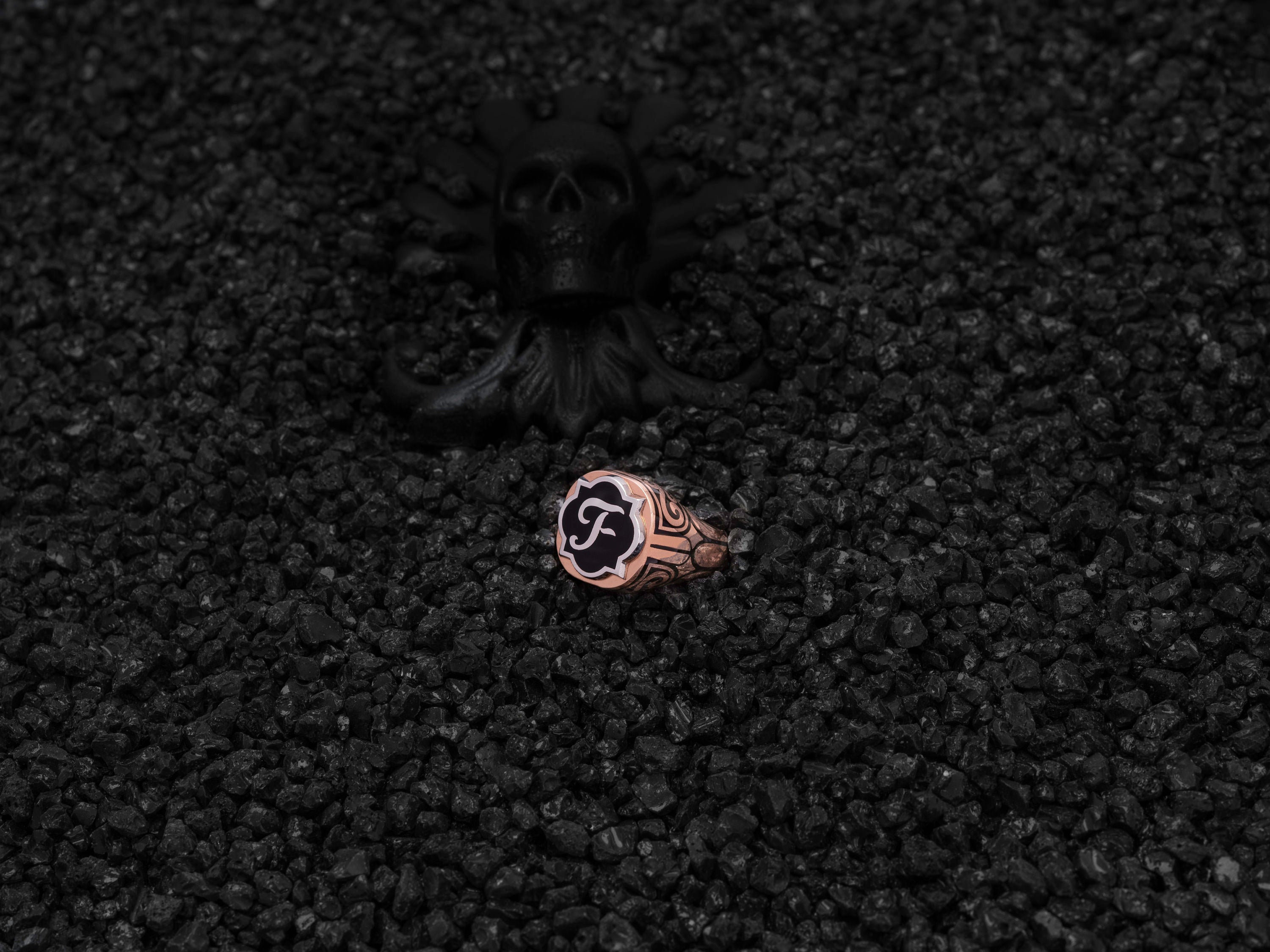 Monogram Mens Ring Unique Silver Mens Ring Mens Ring Etsy