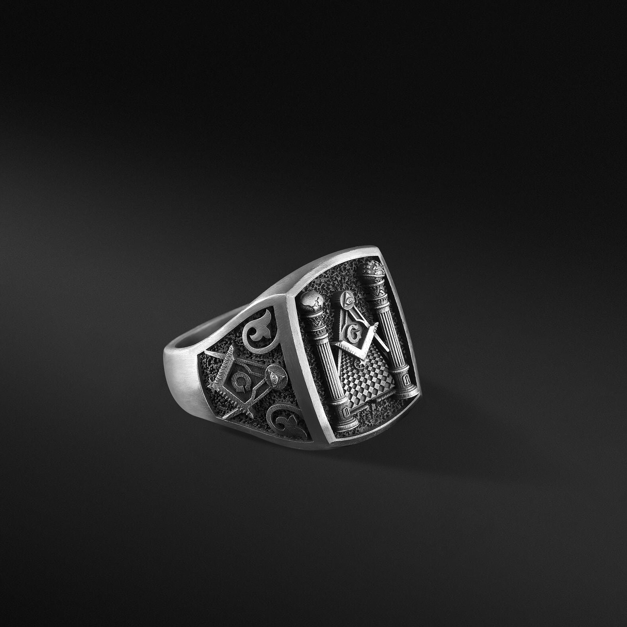 Mens Masonic Ring Unique Rings For Men Oxidized Etsy