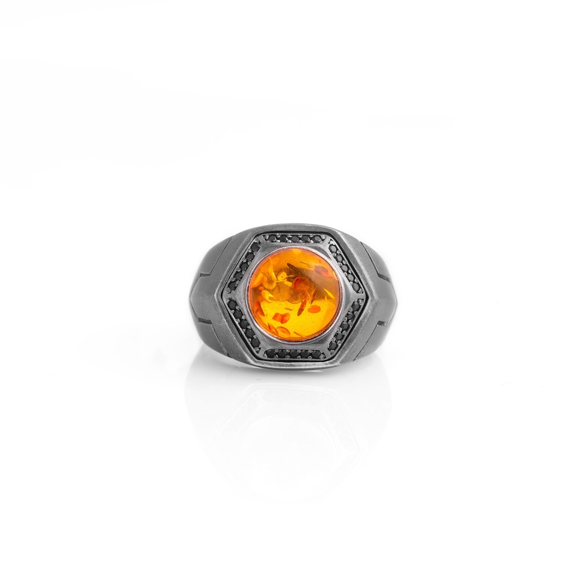 Mens Amber Ring Silver Rings for Men Unique Mens Ring Etsy