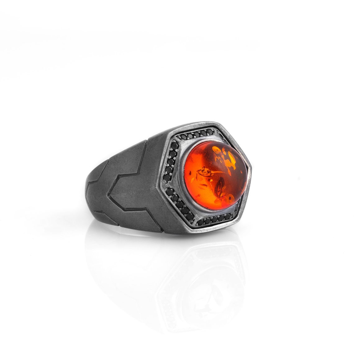 Mens Amber Ring Silver Rings for Men Unique Mens Ring Etsy