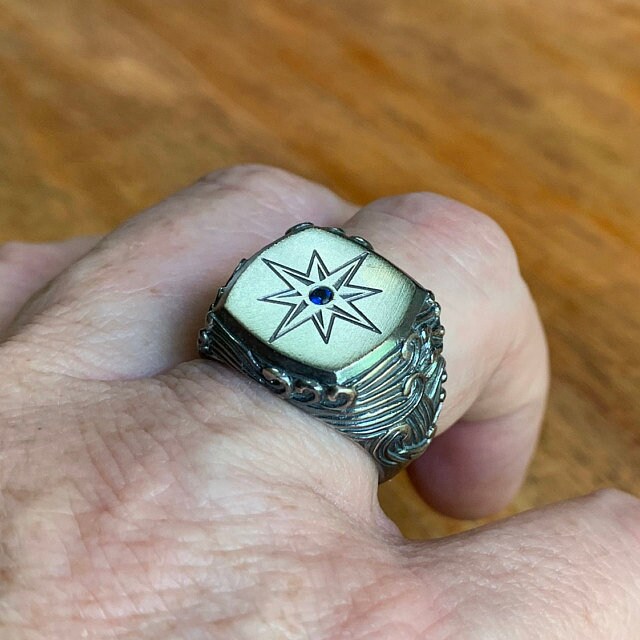 Mens Sailor Ring Silver Compass Ring Mens Nautical Ring Etsy