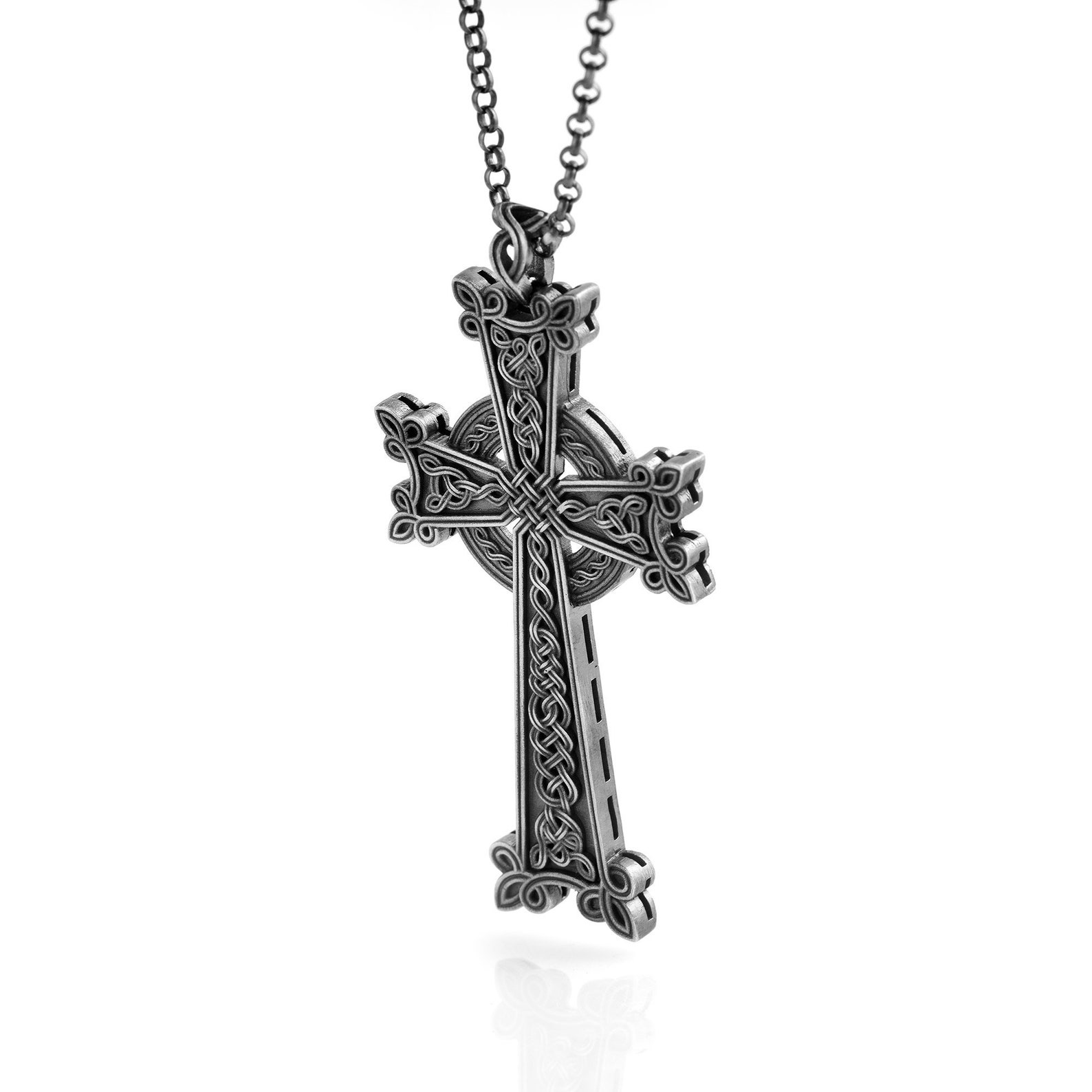 Mens Celtic Cross Necklace Silver Celtic Cross Pendant Cross Etsy