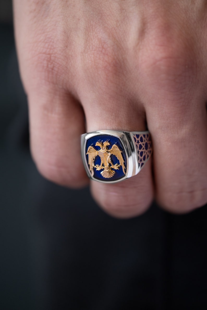 Cool Mens Ring Double Headed Eagle Ring Silver Etsy