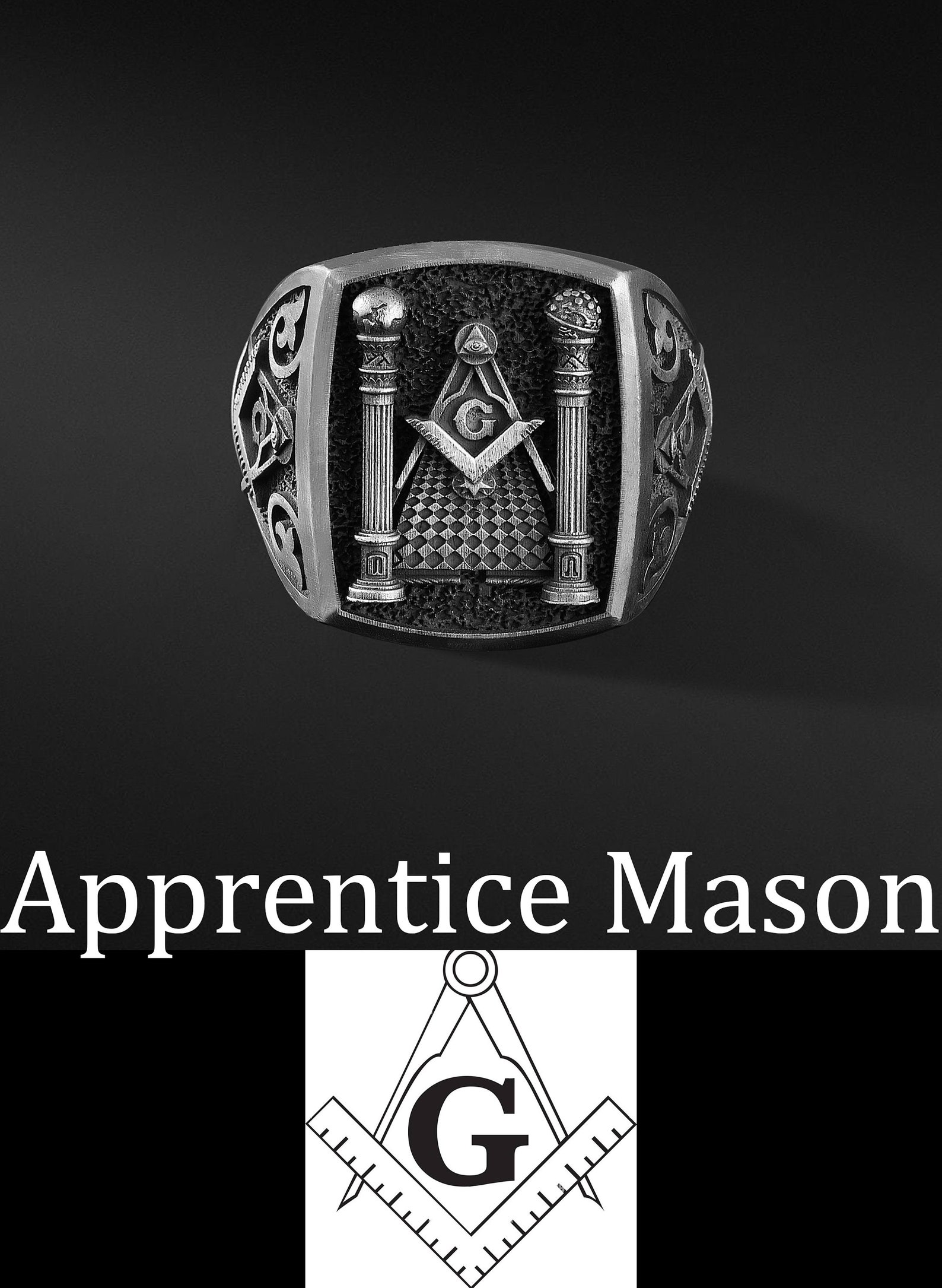 Mens Masonic Ring Unique Rings for Men Oxidized Etsy