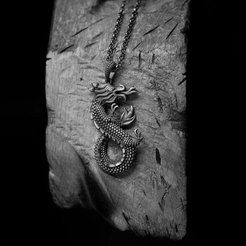 Mens Chinese Dragon Pendant Necklace Silver Fantasy Dragon Etsy