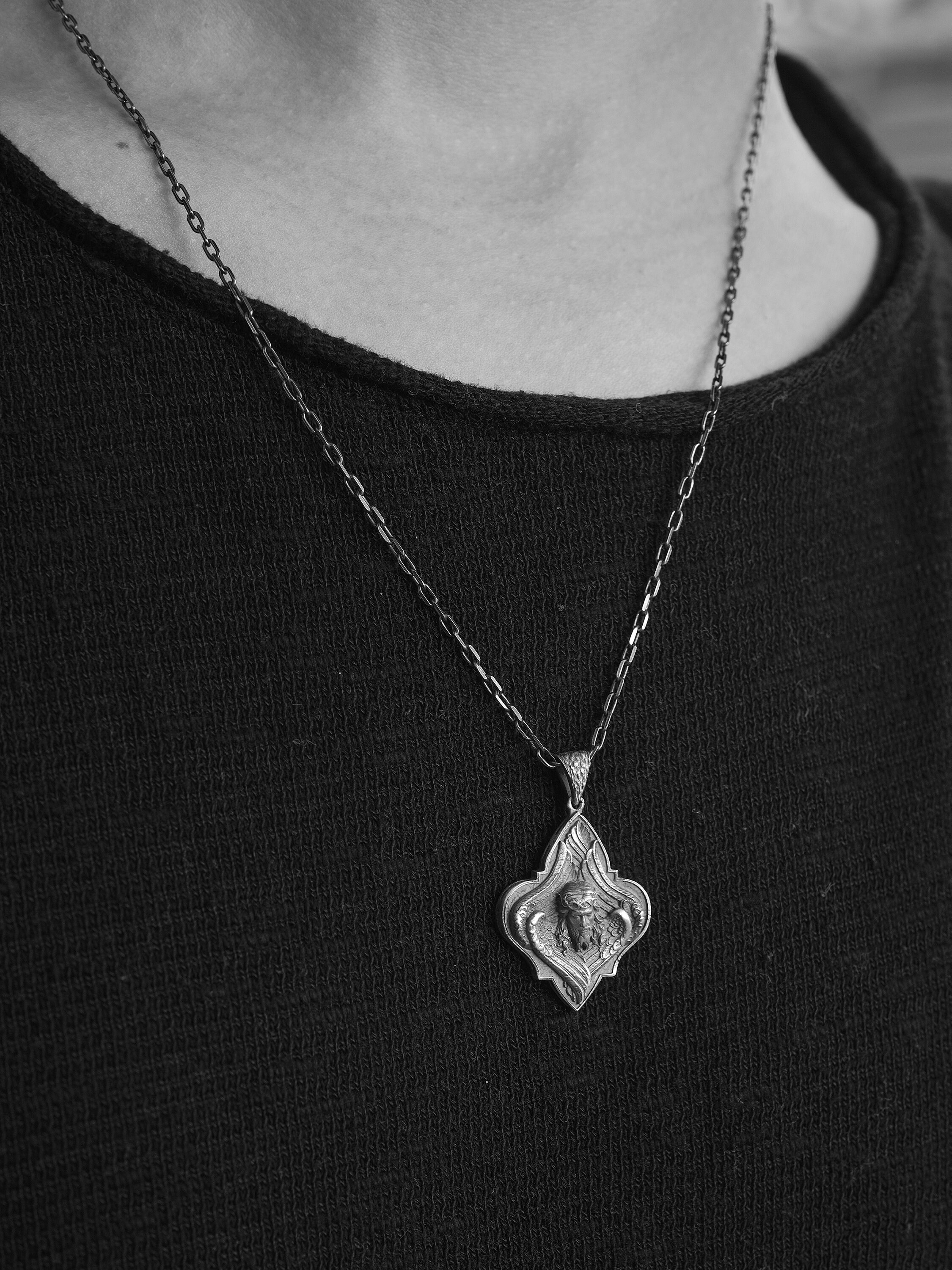 Silver Jesus Pendant Necklace Jesus Charm Medallion Christ Etsy