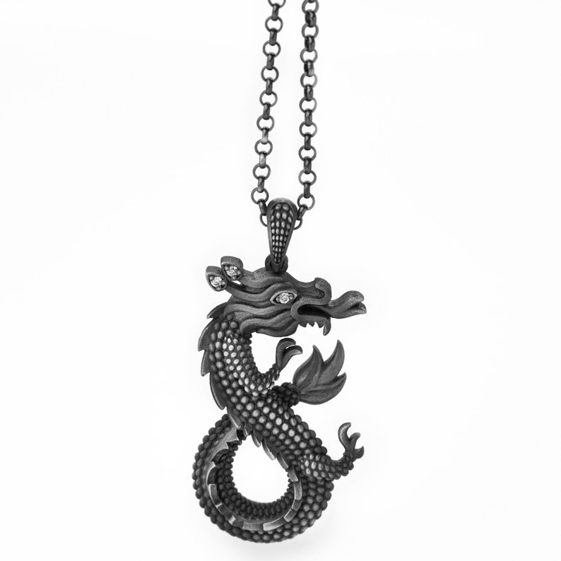 Mens Chinese Dragon Pendant Necklace Silver Fantasy Dragon Etsy