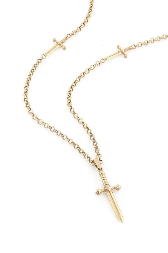 Mens Sword Pendant Necklace 14k Gold 