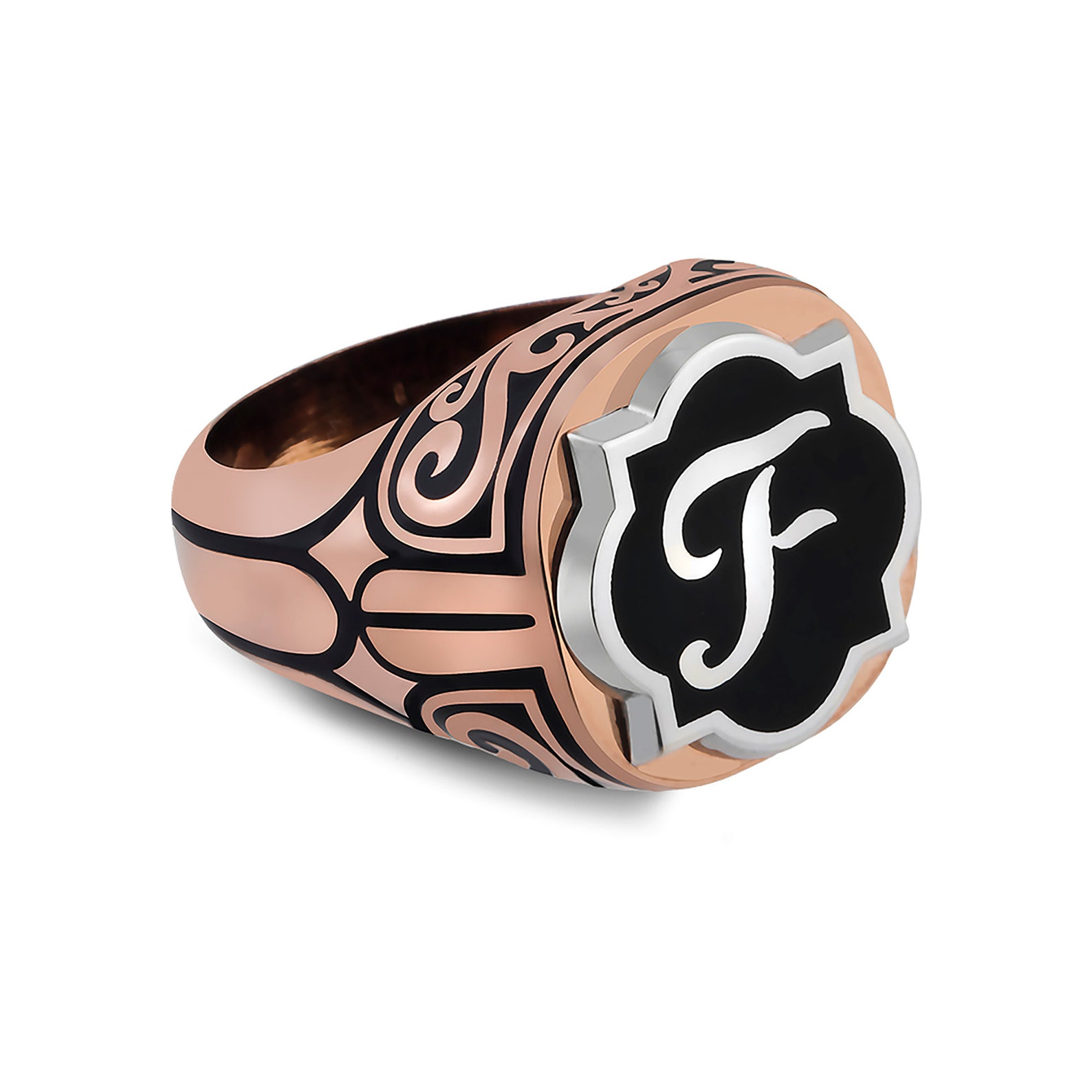 Monogram Mens Ring Unique Silver Mens Ring Mens Ring Etsy