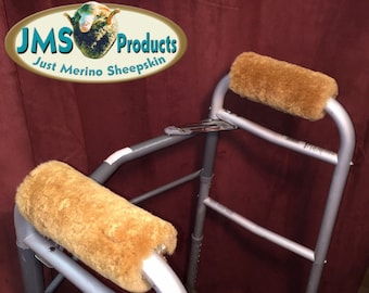 JMS WALKER Hand Grips are Soft Cushiony Genuine Merino Sheepskin. PAIR of Pads Comfort Seniors + Use for luggage, diaper, gear & travel bags
