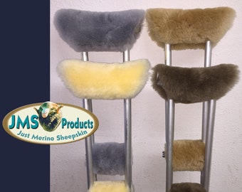 Genuine Sheepskin Medical CRUTCH Pads Deluxe 4 piece set Covers Both Under Arms & Hand Grips USA Made by JMS 1" Thick Australian Merino Wool