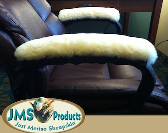 PAIR of 15-inch Long Real Genuine Merino Sheepskin ARM REST Covers to Pad Office & Gaming chair arms. Cushion Rocker and Wheelchair Arms.