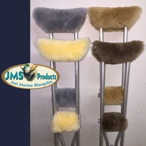 Genuine Sheepskin Medical CRUTCH Pads Deluxe 4 piece set Covers Both Under Arms & Hand Grips USA Made by JMS 1" Thick Australian Merino Wool