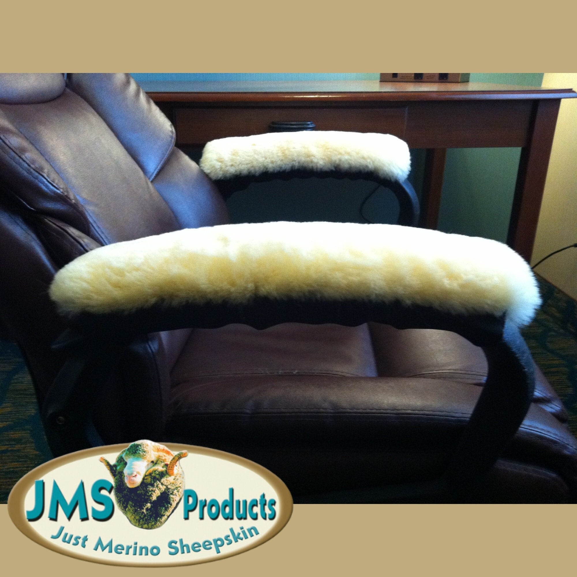 PAIR of 15-inch Long Real Merino Sheepskin ARM REST Covers to Pad Office,  Wheel Chair, and Rocker Arms 