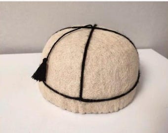 Traditional Svan Hat: Georgian Wool Felt Hat with Cross