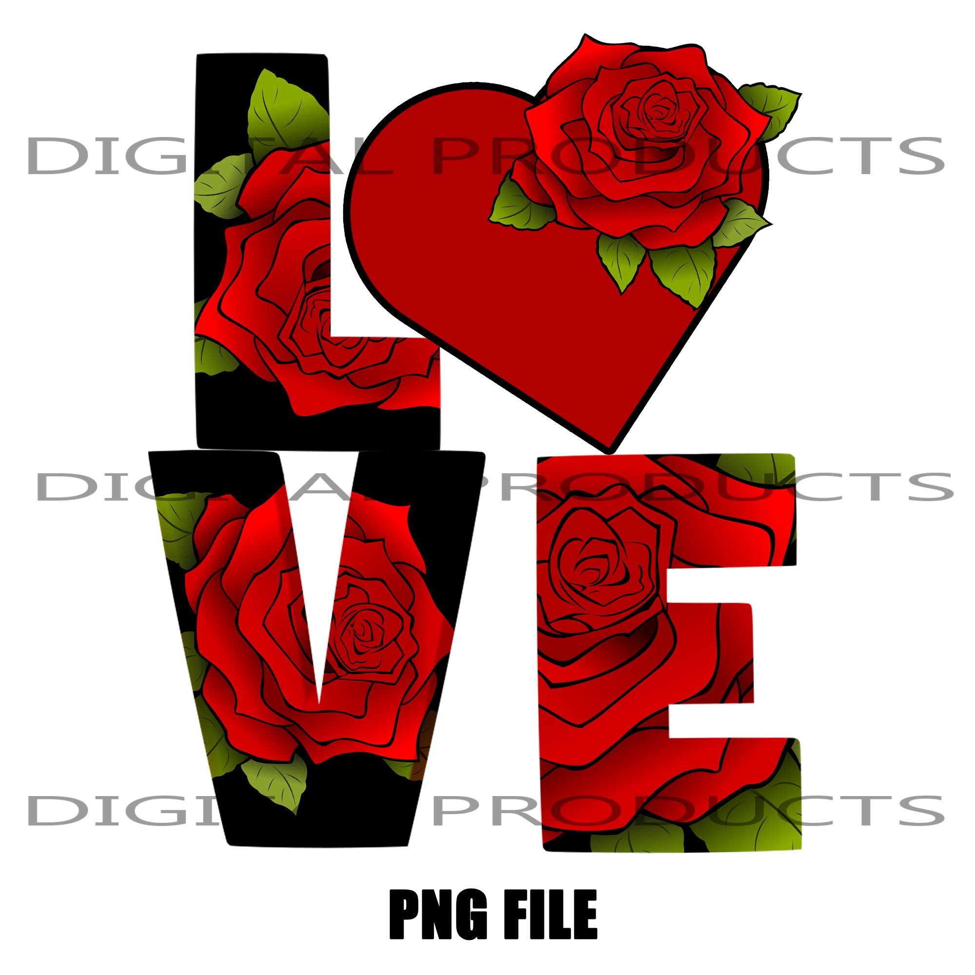 Love Floral Design with Red Roses Sublimation Png Digital Etsy
