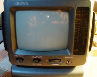 Rare Tv Crown BTV_328 AM/FM Radio DC Jack Stereo Earphone Vinage Rare Secam D/K portable Tv black and white analog