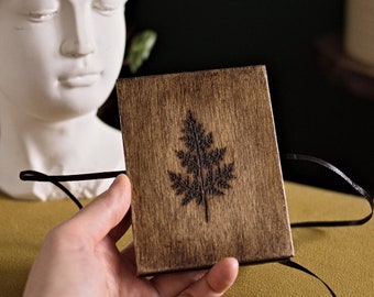 small wooden photo album for instax mini, engraved with fern