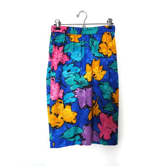 Vintage 80s High Waist Flower Pencil Skirt . Retro