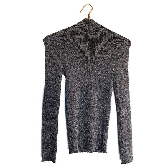 1960's Vintage Silver Turtleneck Knit . Skinny Hig