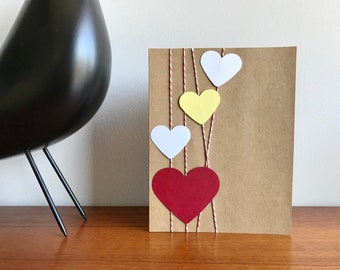 Floating Hearts Blank Greeting Card, Handmade