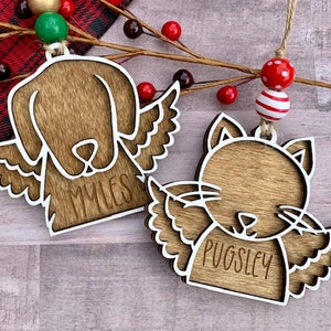 Custom Pet Memorial Ornament, Pet Angel Ornament, Pet Wings Christmas Ornament, Personalized Wood Ornament Gift
