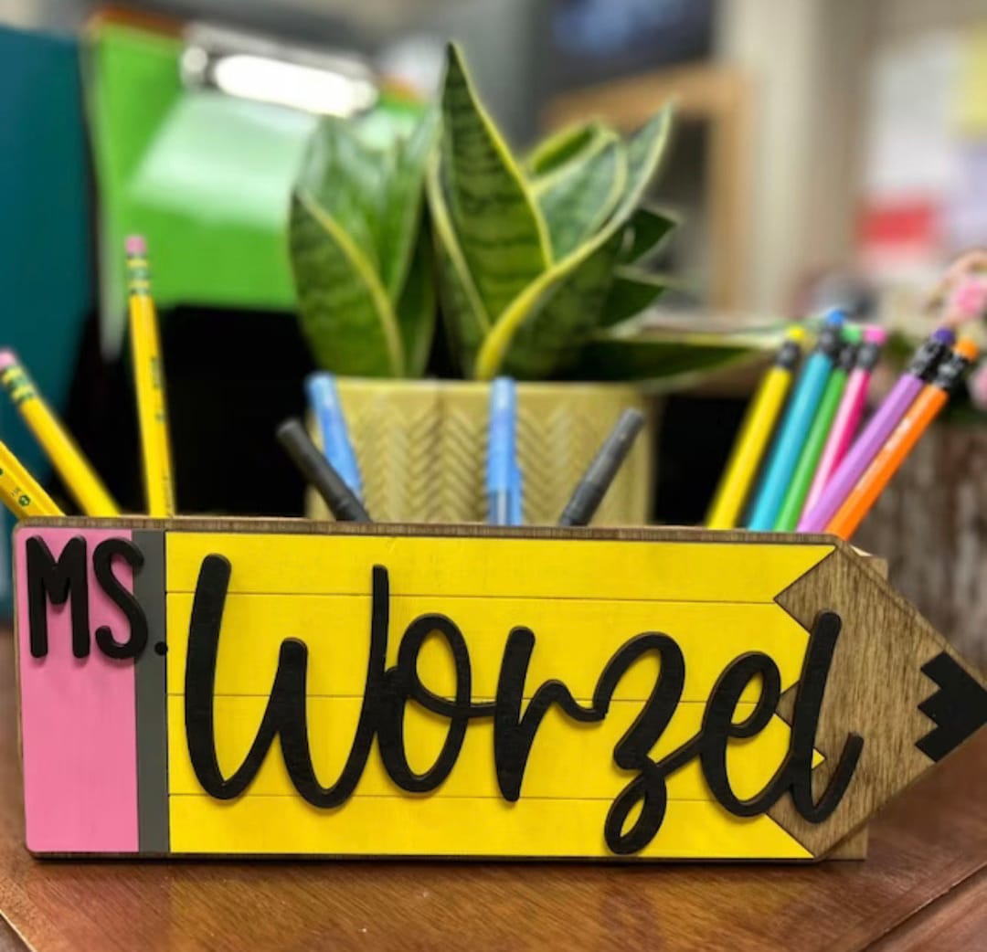 Personalized Teacher Pencil Holder: Custom Engraved Wood Desk Organizer ...